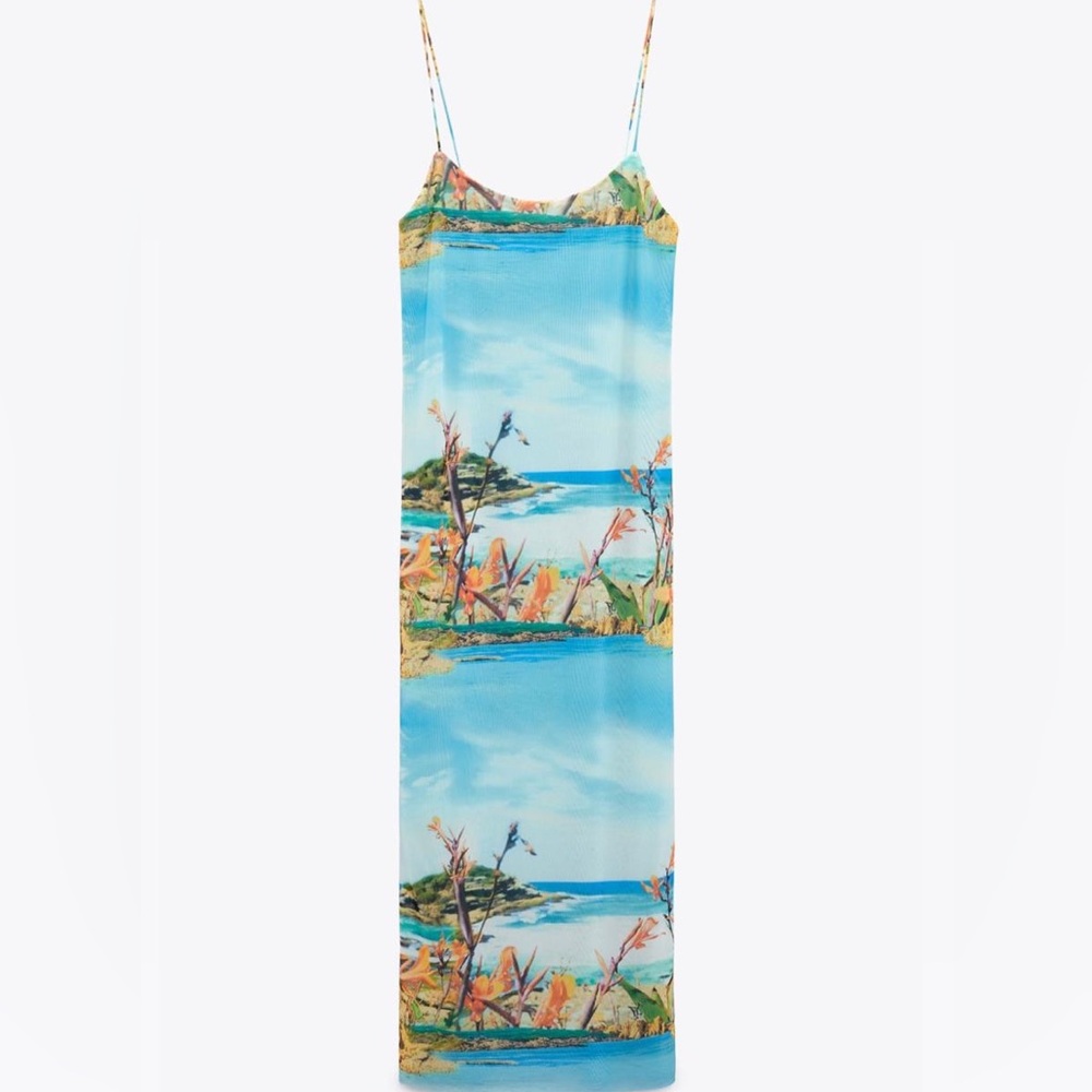 Zara Blue and Green Maxi Slip Dress Resort Wear